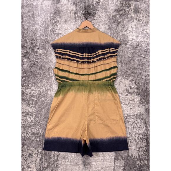 Banana Republic Romper Medium Womens Cotton Poplin Green & Navy Tie Dye - Picture 3 of 11